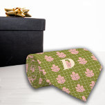 Romantic Botanicals Olive Pink Monogram Neck Tie<br><div class="desc">Are you looking for a Men's gift? This Romantic Botanicals Tie features a fresh Olive grid background with hints of Dusty Pink Romance Leaves Pattern. Gift your love one and Personalize with a Monogram to make it special. Ideal gift for Father's Day,  Grandpa,  Husband,  office workers too.</div>