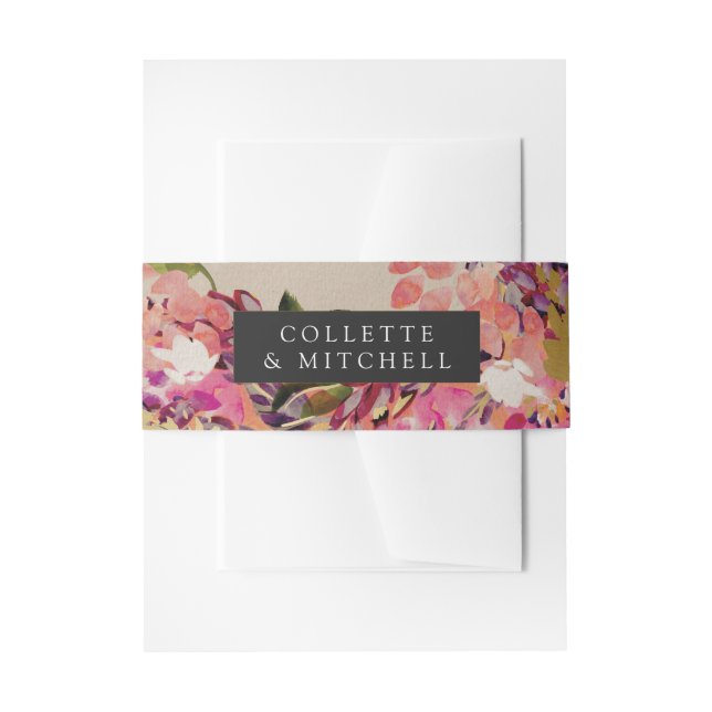 Romantic Bouquet Hot Pink Black Gold Wedding Invitation Belly Band (Front Example)