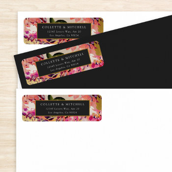 Romantic Bouquet Hot Pink Black Gold Wedding Label by beckynimoy at Zazzle