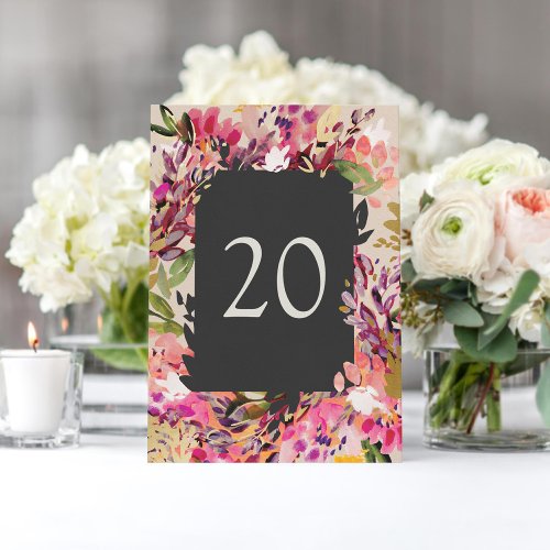 Romantic Bouquet Hot Pink Black Table Number