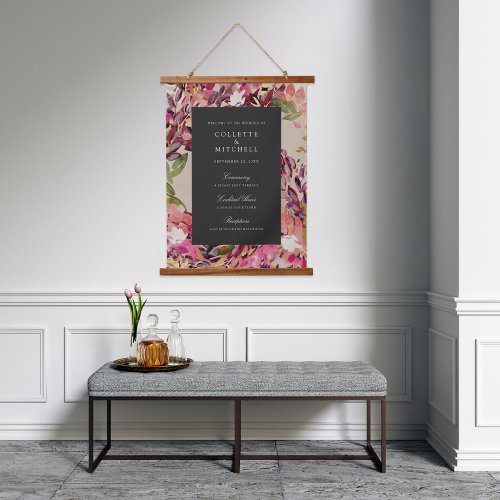 Romantic Bouquet Hot Pink Black Wedding Welcome Hanging Tapestry