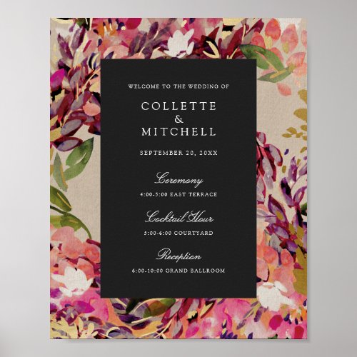 Romantic Bouquet Hot Pink Black Wedding Welcome Poster