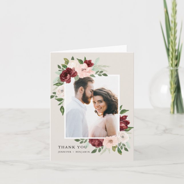 Romantic Bouquet Letterpress Thank You Card (Front)