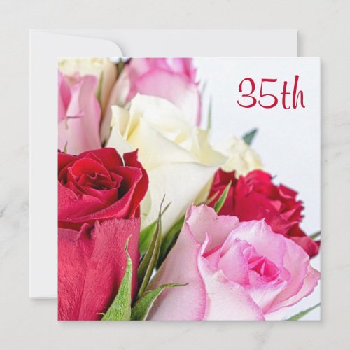 Romantic Bouquet Of Roses 35th Birthday Invitation