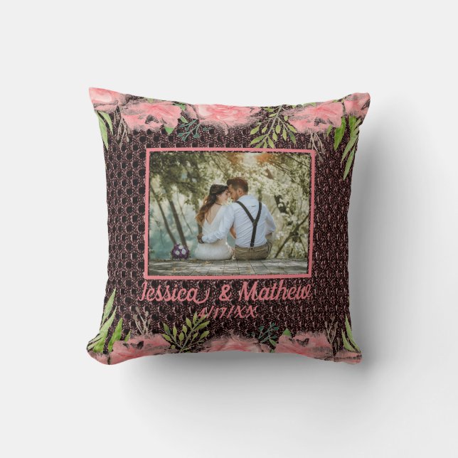 Romantic Bouquet Soft Pink Floral Photo Pillow (Front)