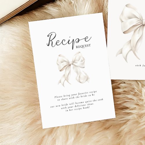 Romantic Bow Bridal Shower Recipe Enclosure Card