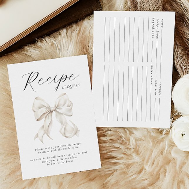 Romantic Bow Bridal Shower Recipe Enclosure Card (Creator Uploaded)