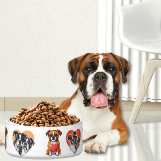 Romantic Boxer Dog and Heart Watercolor Bowl