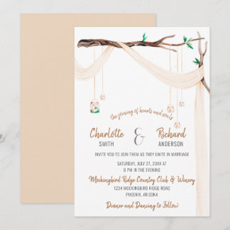 Romantic Branch with Drape and Mason Jar Lights Invitation