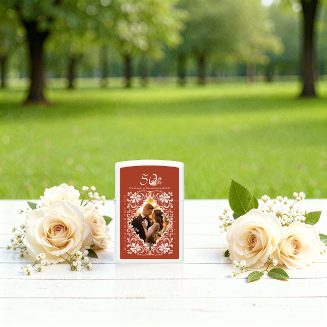 Romantic Brick Red Photo 50th Anniversary  Zippo Lighter (Creator Uploaded)