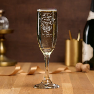 Romantic Brid Groom add name Date  Champagne Flute