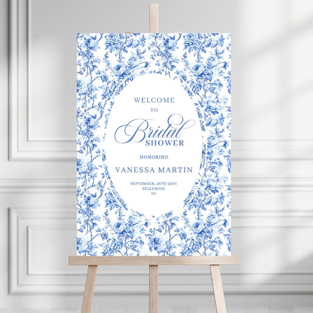 Romantic Bridal Shower Navy Roses Welcome Poster (Romantic Bridal Shower Navy Roses Welcome Poster)