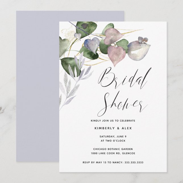 Romantic Bridal Shower Watercolor Eucalyptus Invitation (Front/Back)