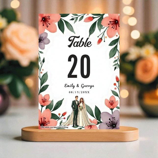 Romantic Bride And Groom Floral Garden Wedding Table Number (Creator Uploaded)