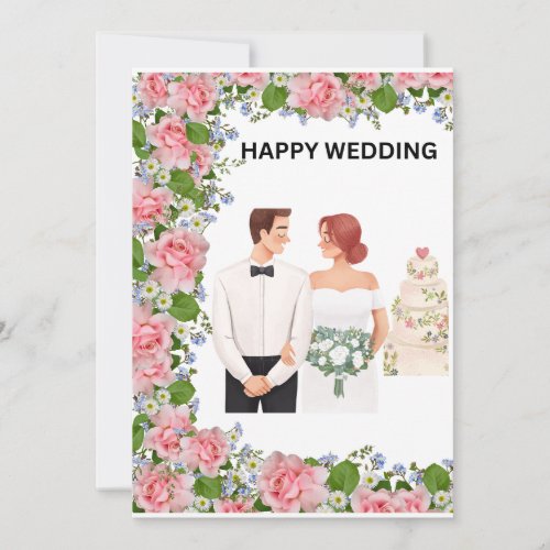 Romantic Bride and Groom Floral Wedding Card