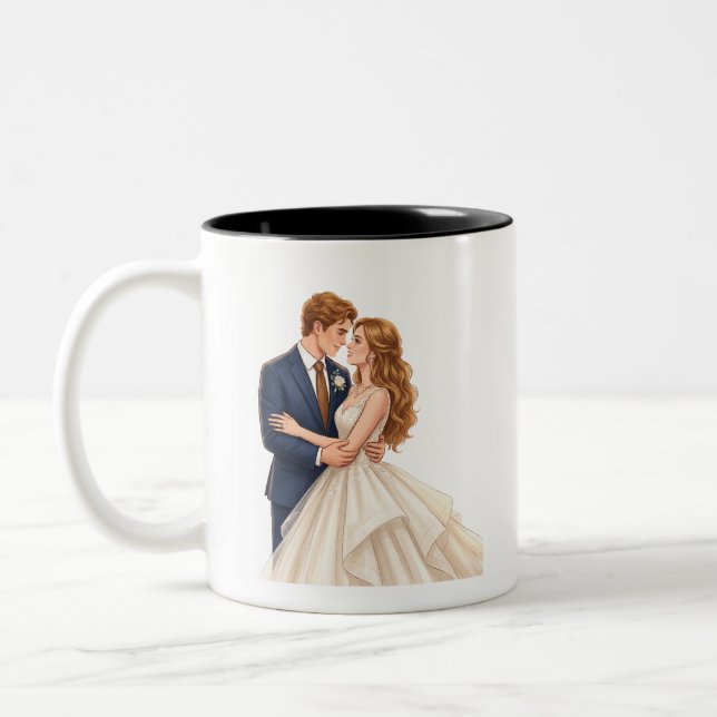 Romantic Bride and Groom Two-Tone Coffee Mug (Left)