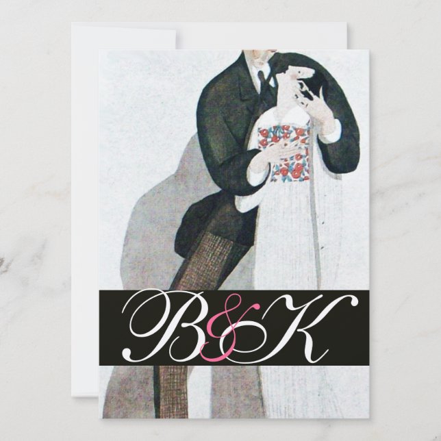 ROMANTIC BRIDE AND GROOM WEDDING PARTY MONOGRAM INVITATION (Front)