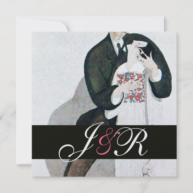 ROMANTIC BRIDE AND GROOM WEDDING PARTY MONOGRAM INVITATION (Front)