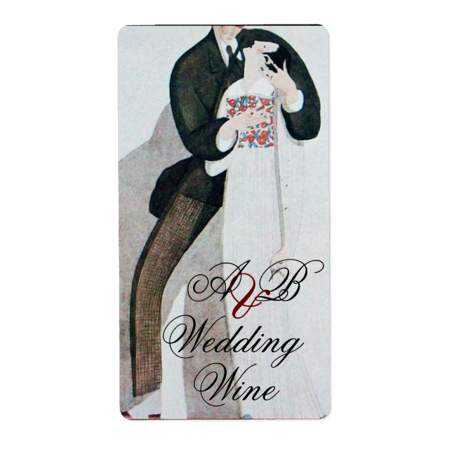 ROMANTIC BRIDE AND GROOM WEDDING WINE MONOGRAM LABEL (Front)