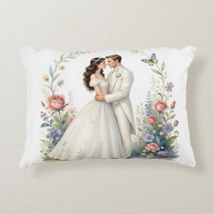 Romantic Bride Groom Floral Elegant Wedding Couple Accent Pillow