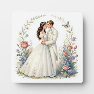 Romantic Bride Groom Floral Elegant Wedding Couple Plaque