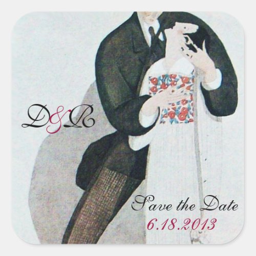 ROMANTIC BRIDE  GROOM SAVE THE DATE MONOGRAM SQUARE STICKER