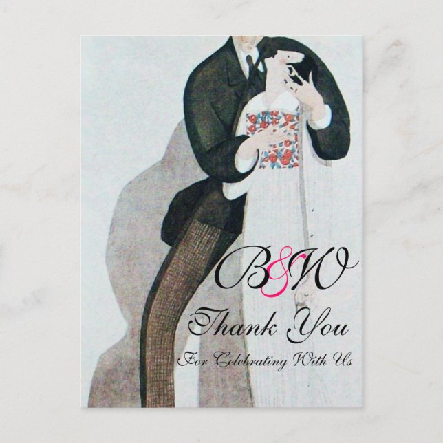ROMANTIC BRIDE & GROOM THANK YOU  MONOGRAM POSTCARD (Front)