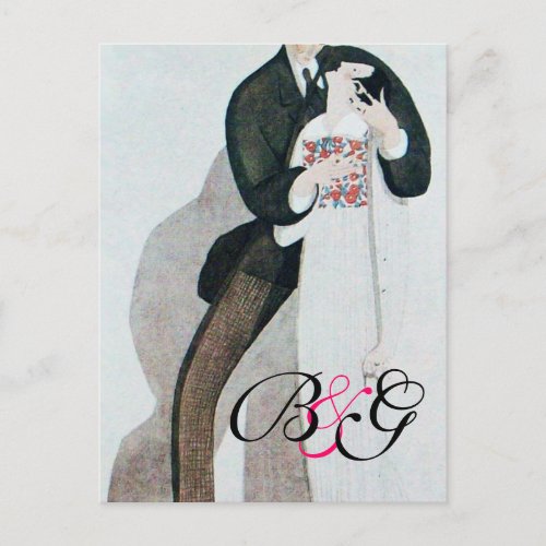 ROMANTIC BRIDE  GROOM WEDDING PARTY MONOGRAM INVITATION POSTCARD