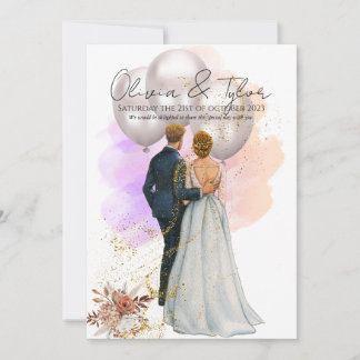 Romantic Bride & Groom with Balloons Invitation