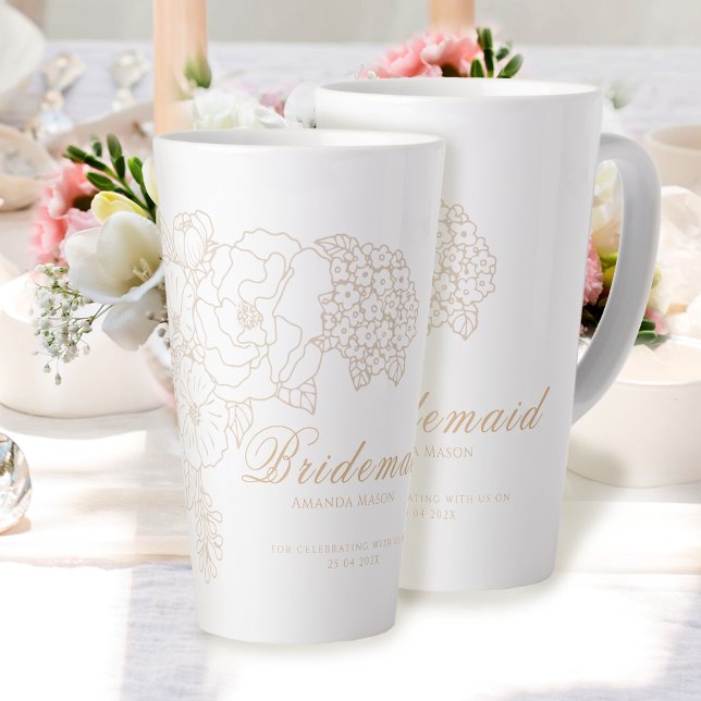 Romantic Bridesmaid Peonies Ivory White Latte Mug (Romantic Bridesmaid Peonies Ivory White Latte Mug)