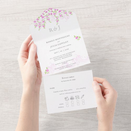  Romantic Bright Pink Floral Wedding All In One In All In One Invitation