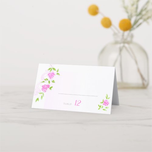 Romantic Bright Pink Floral Wedding Place Card