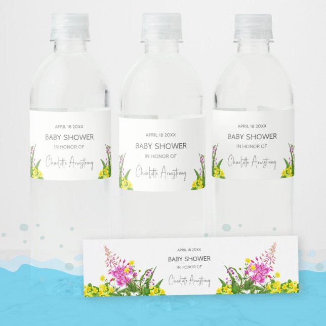 Romantic Bright Wildflower Script Baby Shower Water Bottle Label (Romantic Bright Wildflower Script Baby Shower Water Bottle Label - ©Susanne Sachers - Sunny Mind Design)