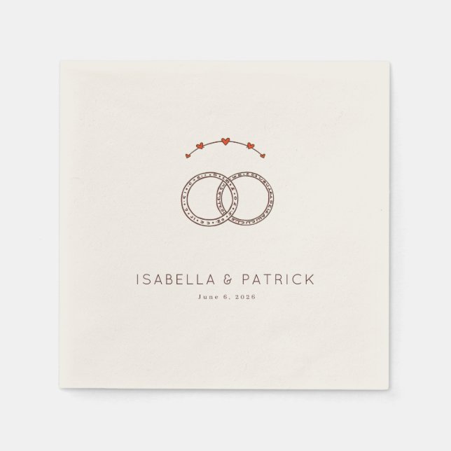 Romantic Brown Minimalist Rings Napkins (Front)