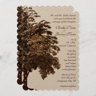 Romantic Brown Oak Tree Wedding Invitation