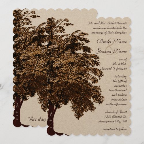 Romantic Brown Oak Tree Wedding Custom Invites