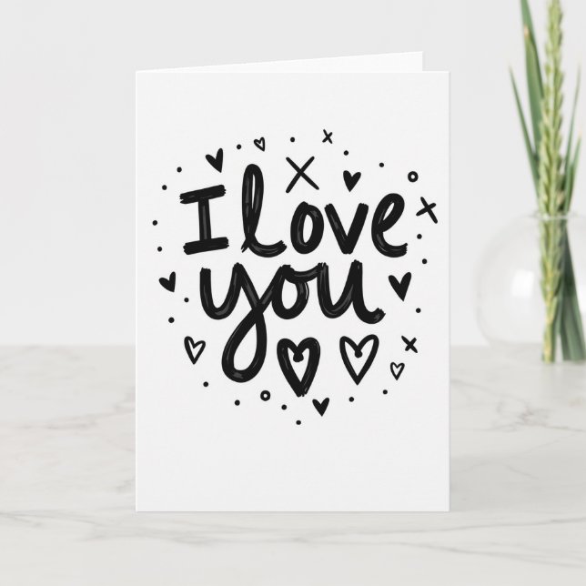 Romantic Brush Love Hearts Card (Front)
