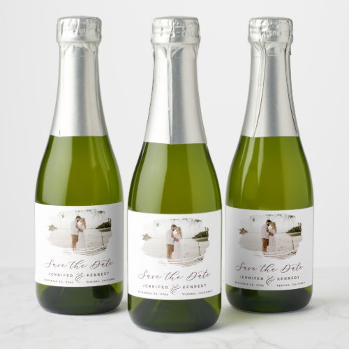 Romantic Brushed Frame Marsala Wine Save the Date Sparkling Wine Label