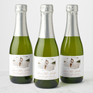 Romantic Brushed Frame Terracotta Save the Date Sparkling Wine Label