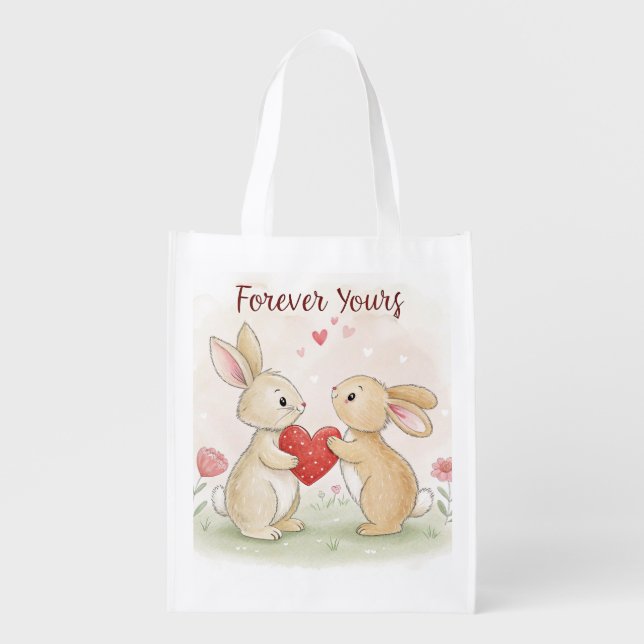 Romantic Bunny Card – Forever Yours Grocery Bag (Front)