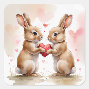 Romantic Bunny Card Square Sticker