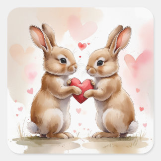 Romantic Bunny Card Square Sticker