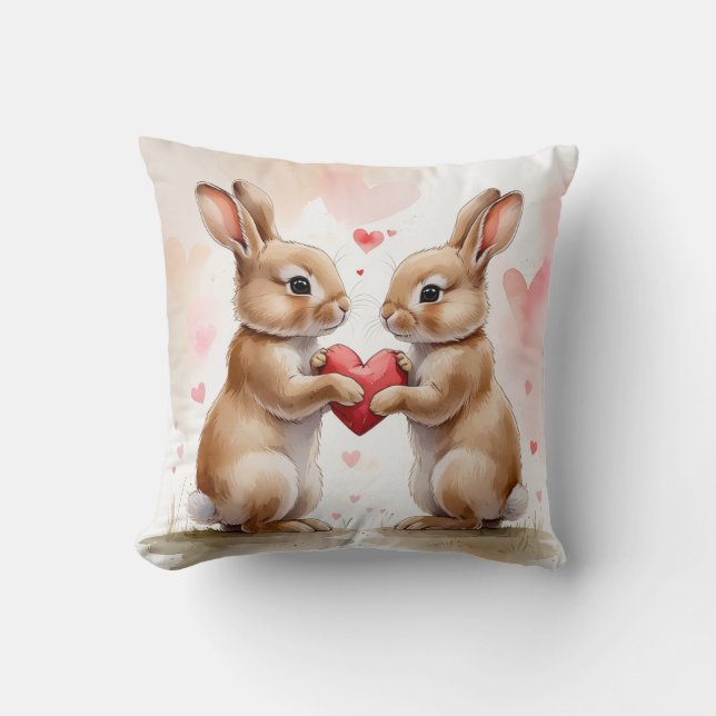 Romantic Bunny Card Throw Pillow (Front)