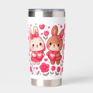 Romantic Bunny Couple Heart Stainless Steel  Insulated Tumbler