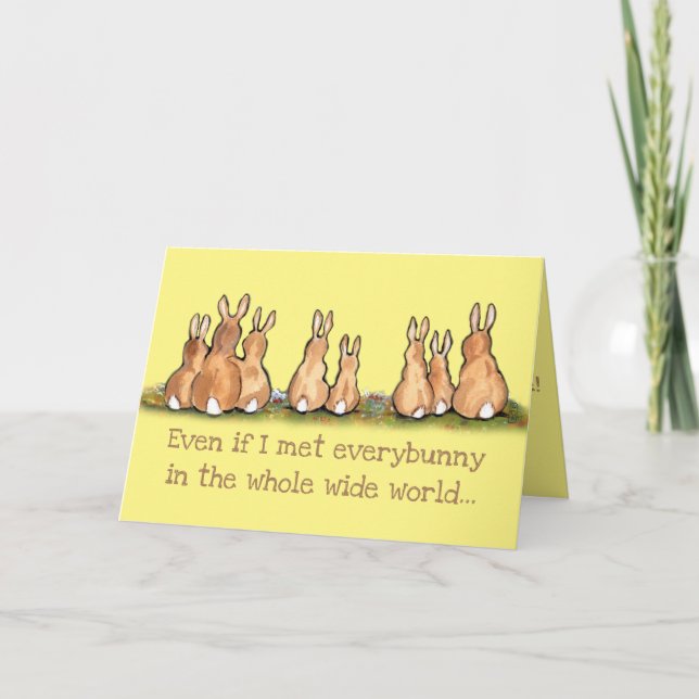 Romantic Bunny Rabbit Yellow Anniversary Birthday Card (Front)