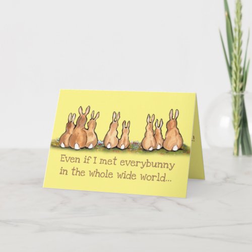 Romantic Bunny Rabbit Yellow Anniversary Birthday Card
