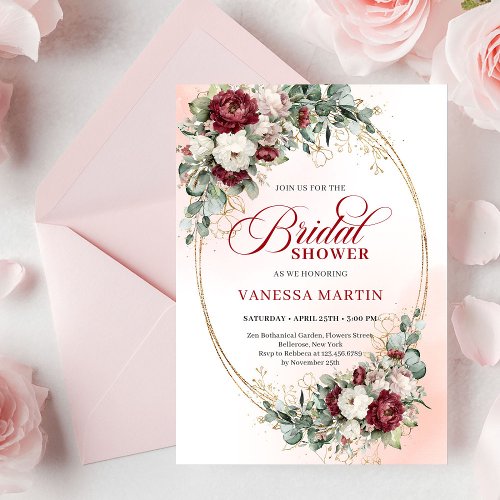 Romantic Burgundy and Gold Bridal Shower Invite