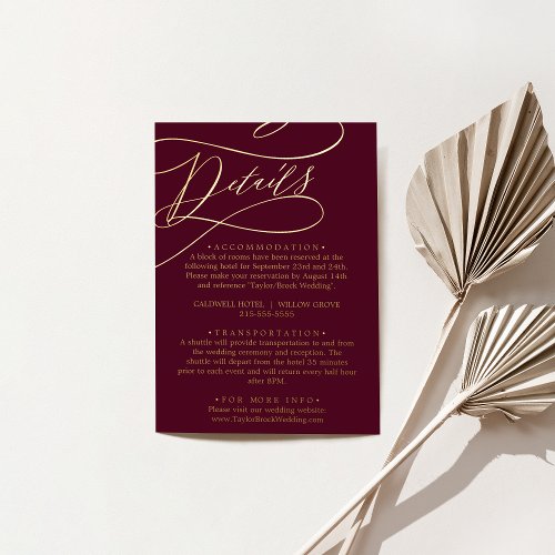Romantic Burgundy and Gold Foil Details Card