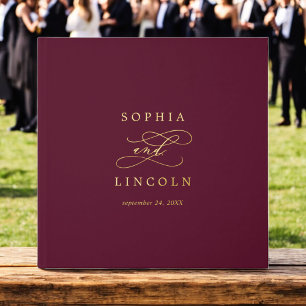 Romantic Burgundy and Gold Foil Monogram Wedding Guest Book