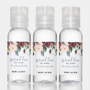 Romantic Burgundy And Navy Blue Flowers Hand Sanitizer by colourfuldesigns at Zazzle